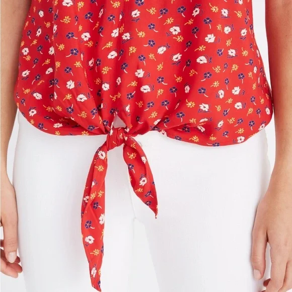 Madewell Novel Tie-Front Top in Red Prairie Posies Floral print Medium - Picture 5 of 13